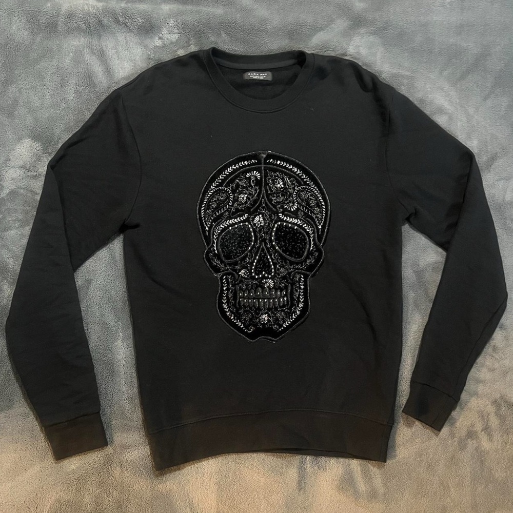 Black ZARA Skull Embroidered Men's Sweater